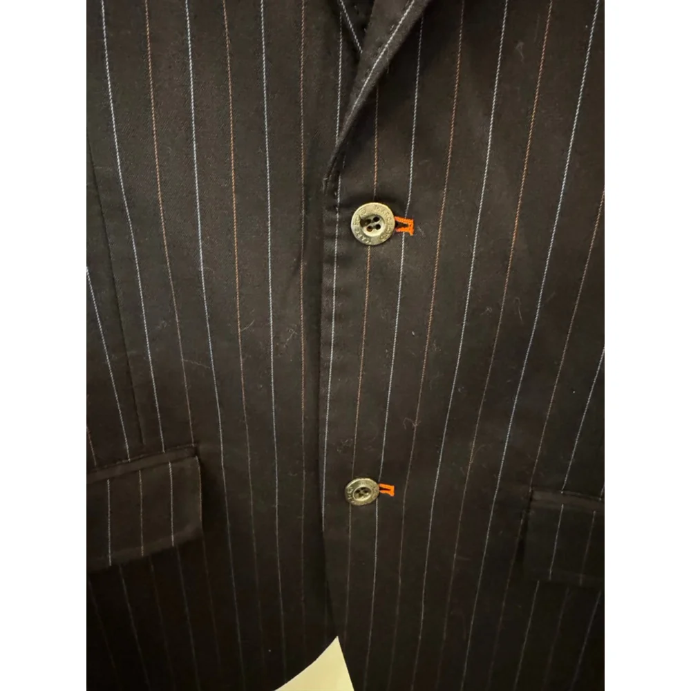 Marc Ecko Cut & Sew Navy Pinstripe Embroidered Crest Blazer Jacket XL Designer
